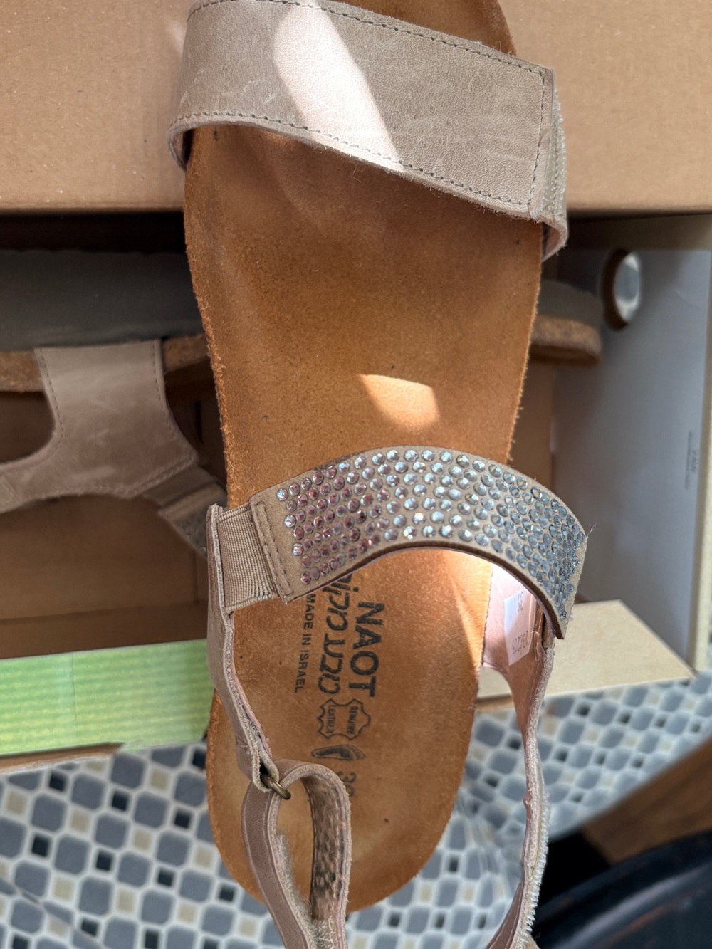 Naot Taupe Rhinestone Slingback Sandals